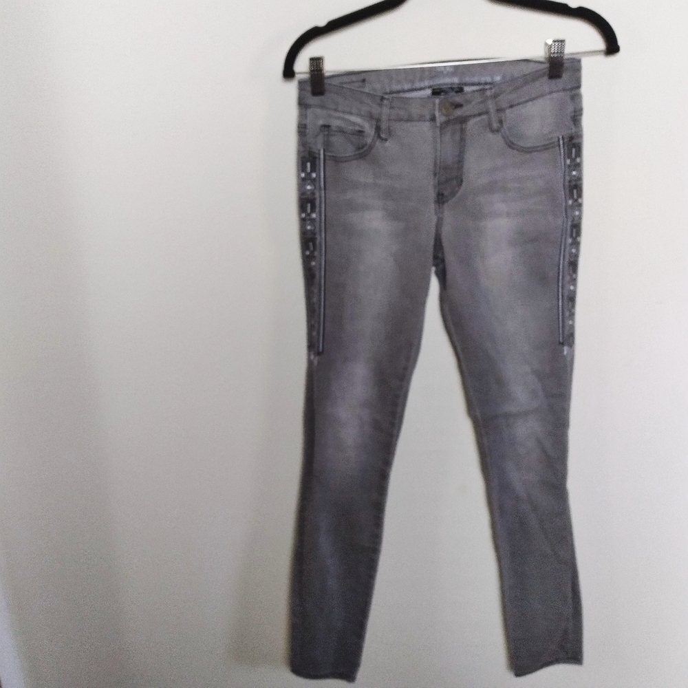 Versace V 1969 Abbigliamento Sportivo SRL Gray Embroidered Skinny Jeans